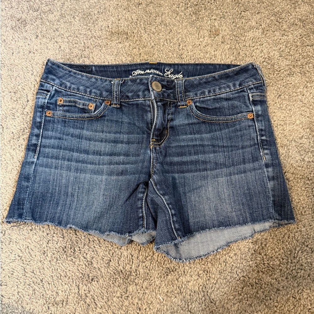American Eagle Outfitters Blue Frayed Hem Denim Shorts